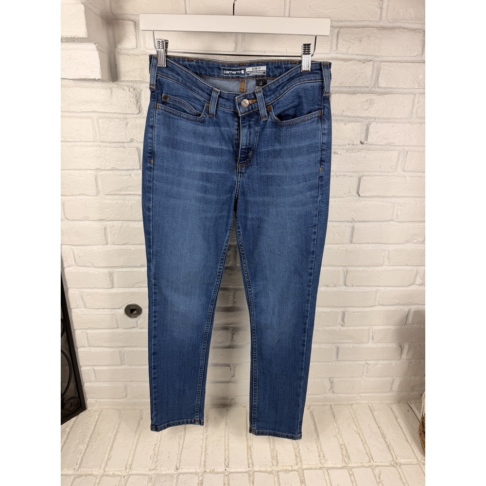 Carhartt Womens 4 Short Slim Fit Jeans Blue Stretch Denim Workwear 104976